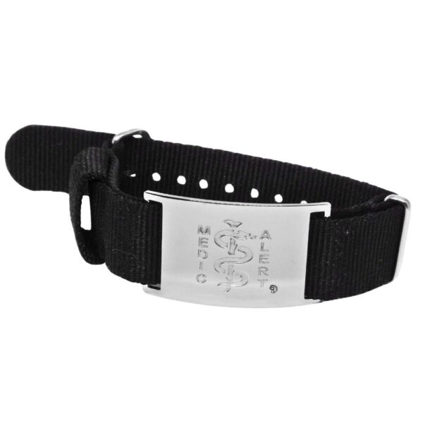 Black nylon strap with stainless steel disc