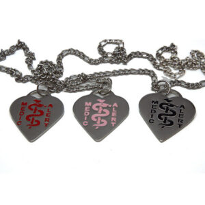 Heart-shaped stainless steel disc with MedicAlert logo, to hang on neck chain