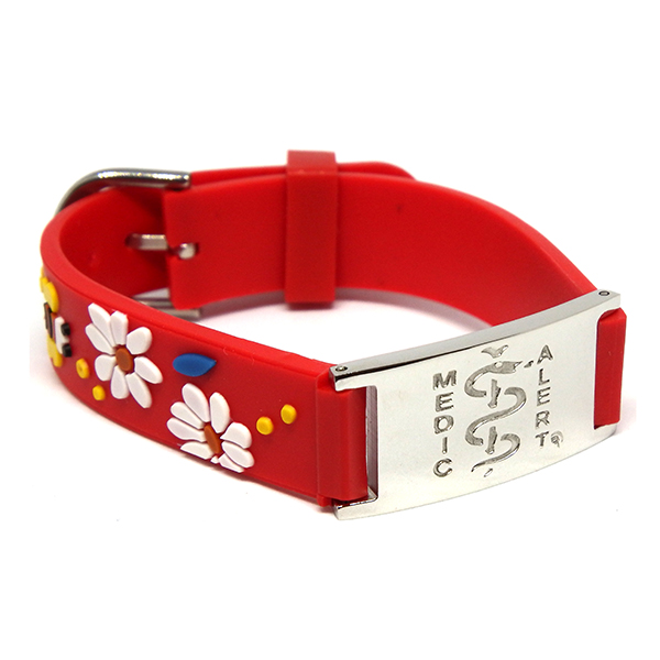 Child’s Rubber Strap – Red with Daisies, Bee and Butterfly