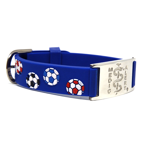 Child’s Rubber Strap – Blue with Soccer balls